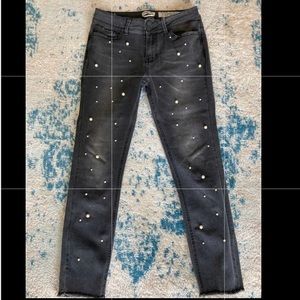 High Rise, Pearl Embellished Black Jeans - Size 11